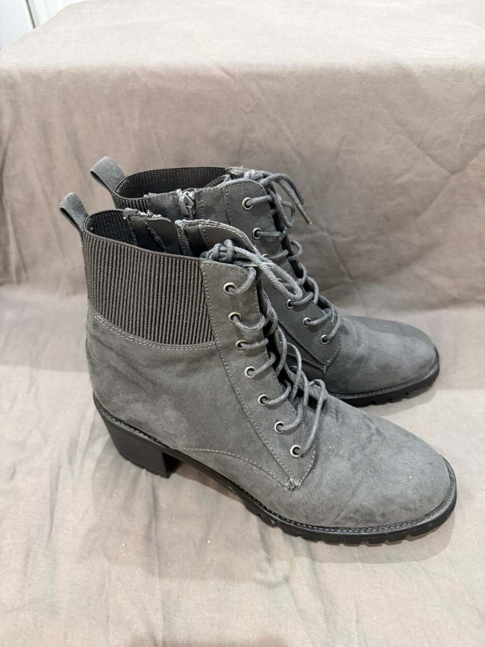 Market & Spruce Halyn Block Heel Lace-Up Ankle Bootie Dark Grey
